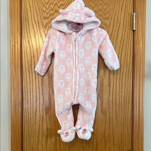 Penelope Mack Pink Bear Fleece Footed One-Piece Sz 6-9 mos